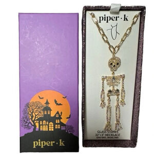 PIPER K Halloween Articulated 32” Glass Stone Crystal Skeleton Necklace NEW NWT